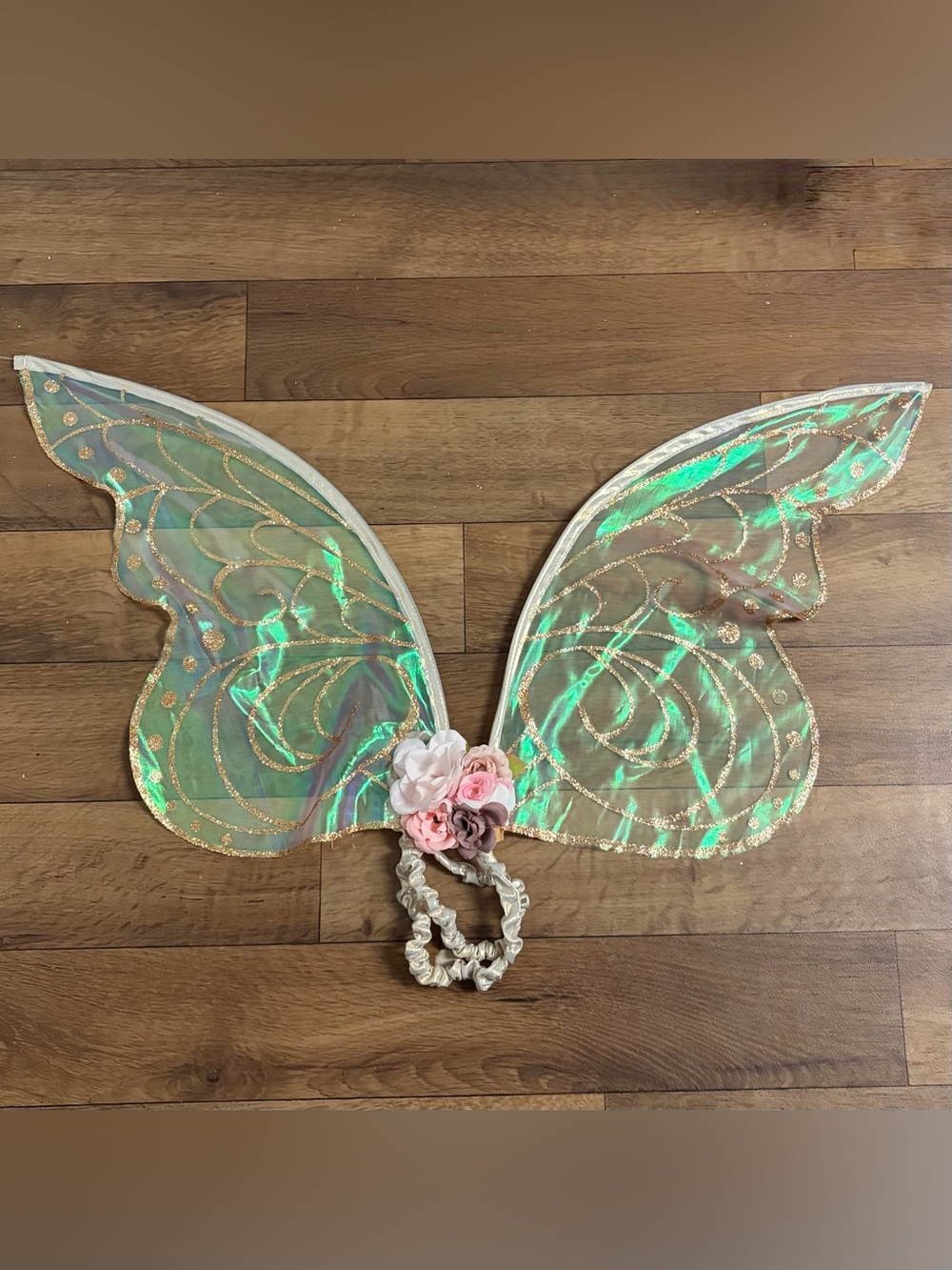 Spirit Iridescent Fairy Wings with Pink Flower Accent - Adult Costume